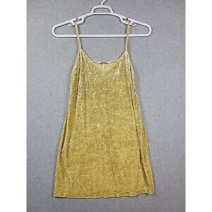Zara Shimmery Yellow Crushed Velvet Spaghetti Strap V Neck Slip Mini Dress Med